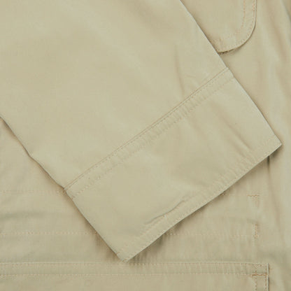 A close up image of a Manto Khaki Beige Ultrafine Microfiber Safari Jacket, slim fit.