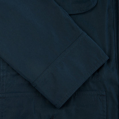 A close up image of a Manto Navy Blue Ultrafine Microfiber Safari Jacket.