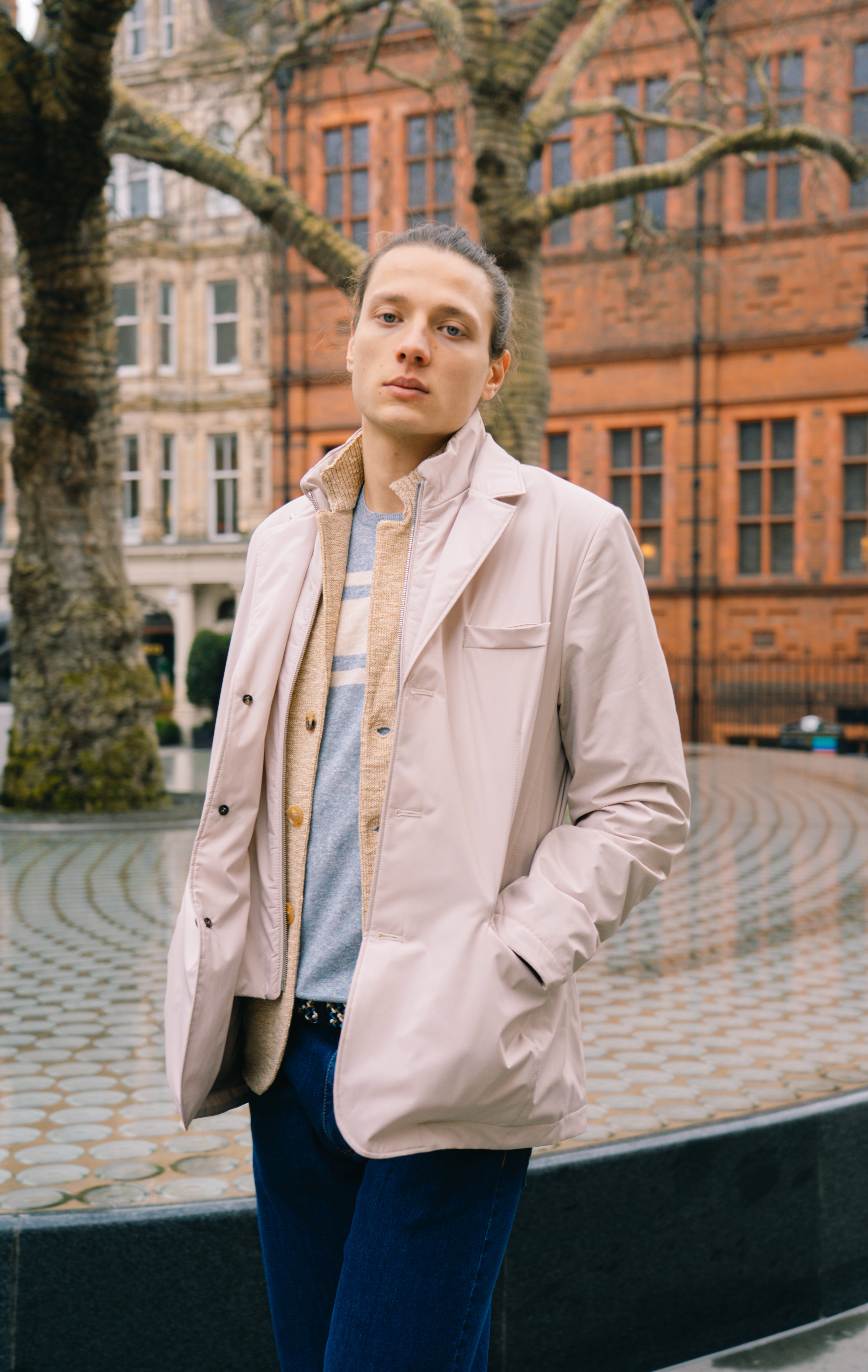 Cream Beige Nylon Waterproof Jacket