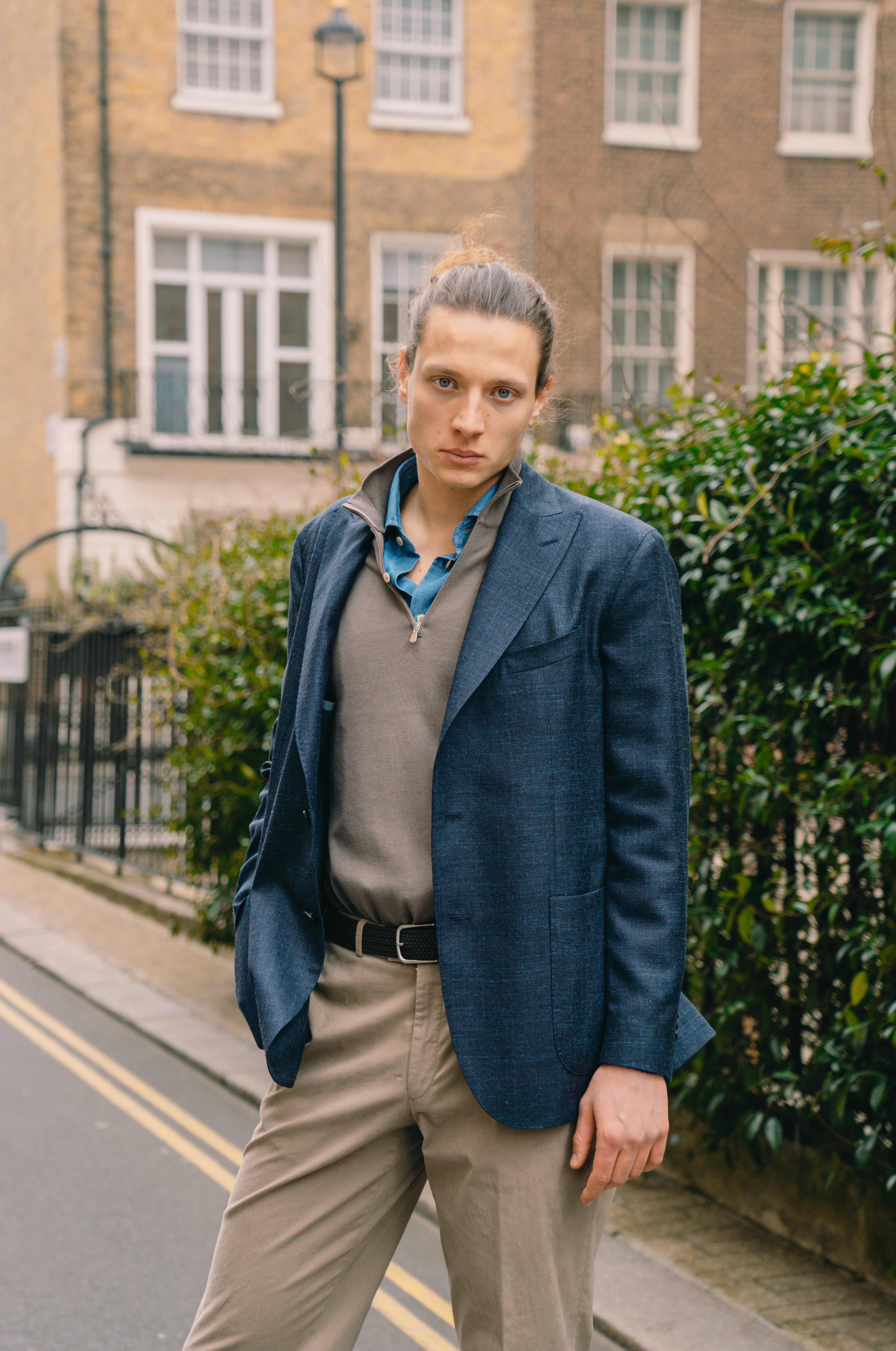 Navy Melange Wool/Silk/Linen Unlined K Jacket