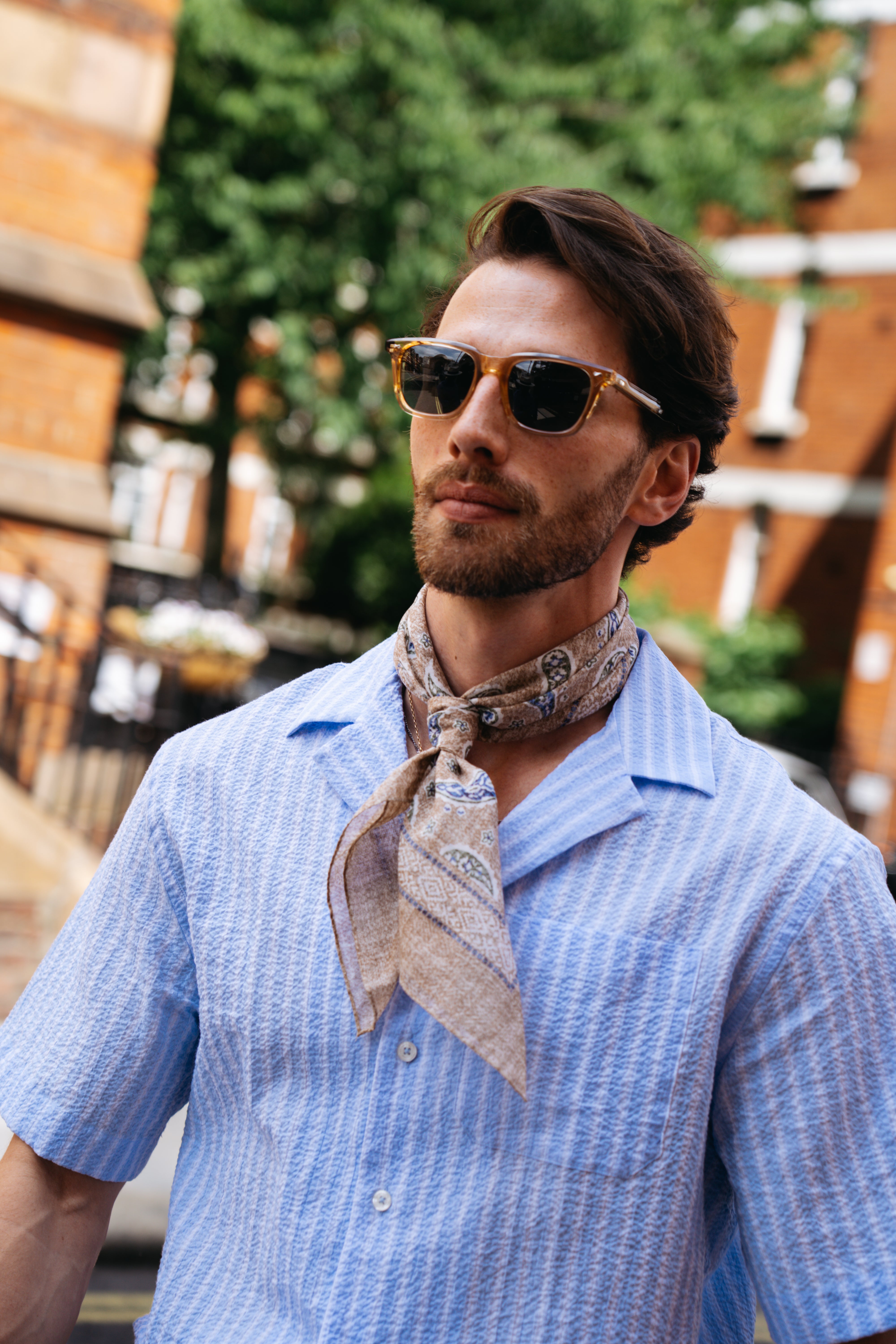 Beige Melange Paisley Print Cotton Bandana