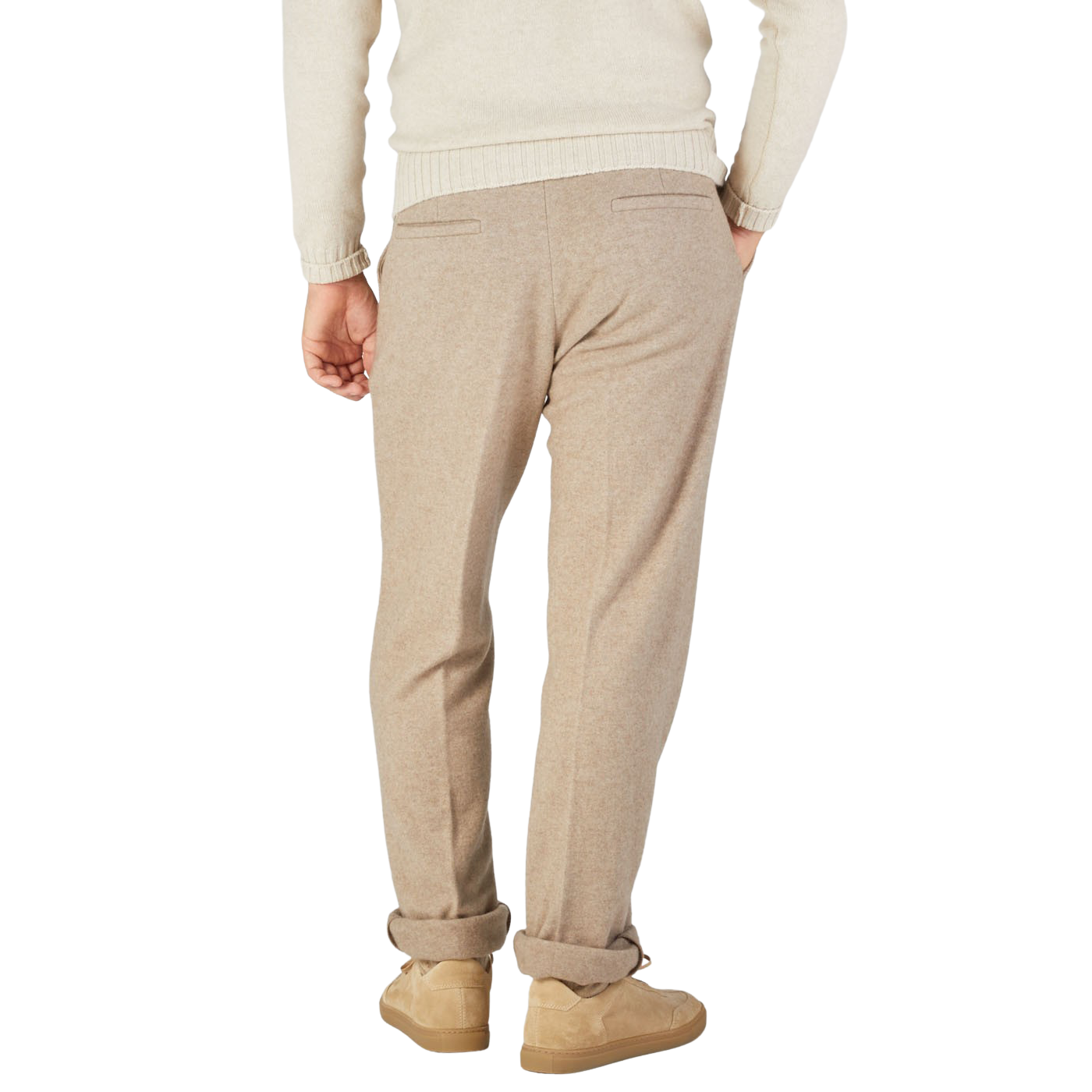 Maurizio Baldassari Beige Felted Cashmere Drawstring Trousers Back