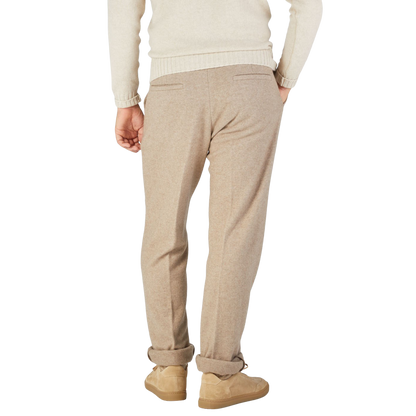 Maurizio Baldassari Beige Felted Cashmere Drawstring Trousers Back