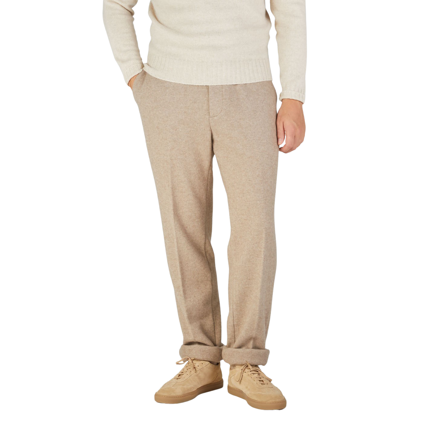 Maurizio Baldassari Beige Felted Cashmere Drawstring Trousers Front kopiera