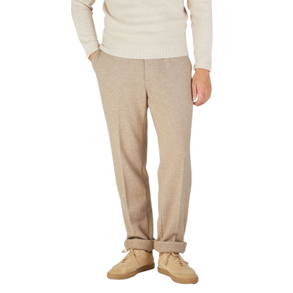 Maurizio Baldassari Beige Felted Cashmere Drawstring Trousers Front kopiera