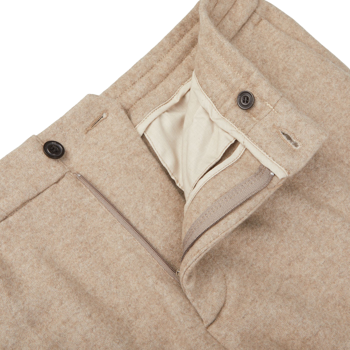 Maurizio Baldassari Beige Felted Cashmere Drawstring Trousers Zipper