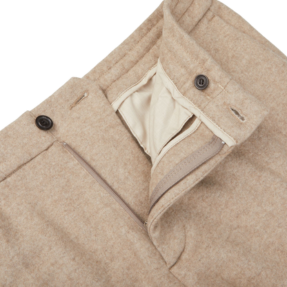 Maurizio Baldassari Beige Felted Cashmere Drawstring Trousers Zipper