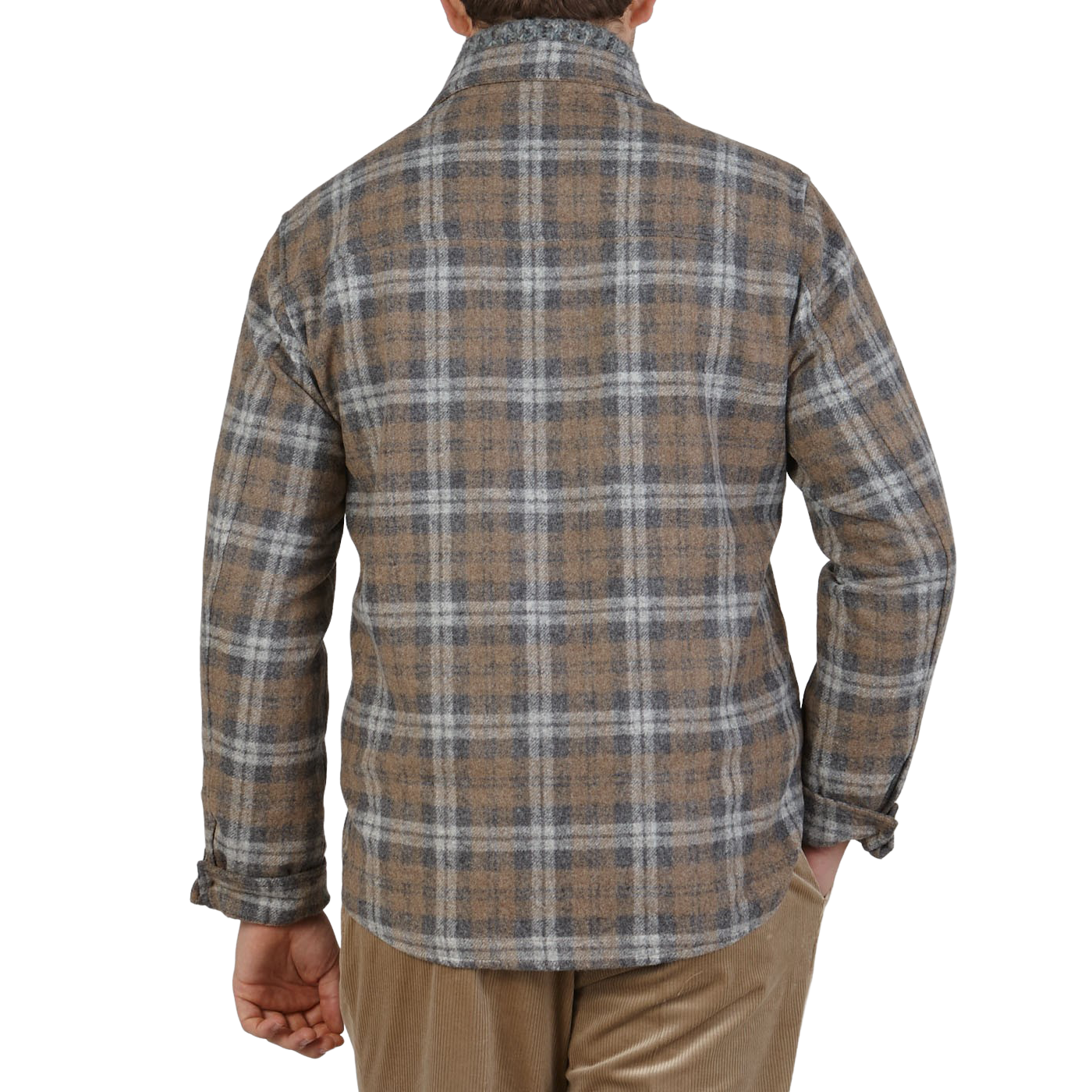 Maurizio Baldassari Beige Grey Checked Baby Alpaca Wool Overshirt Back