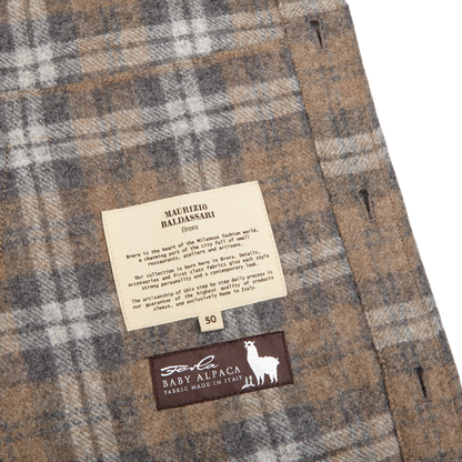 Maurizio Baldassari Beige Grey Checked Baby Alpaca Wool Overshirt Inside