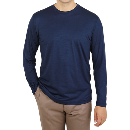Maurizio Baldassari Blue Active Wool Jersey T-shirt Front