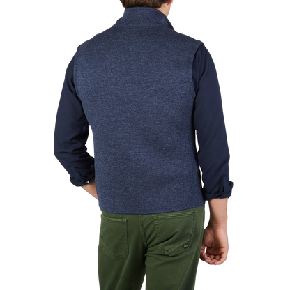 Maurizio Baldassari Blue Melange Knitted Virgin Wool Gilet Back