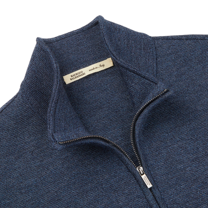 Maurizio Baldassari Blue Melange Knitted Virgin Wool Gilet Collar
