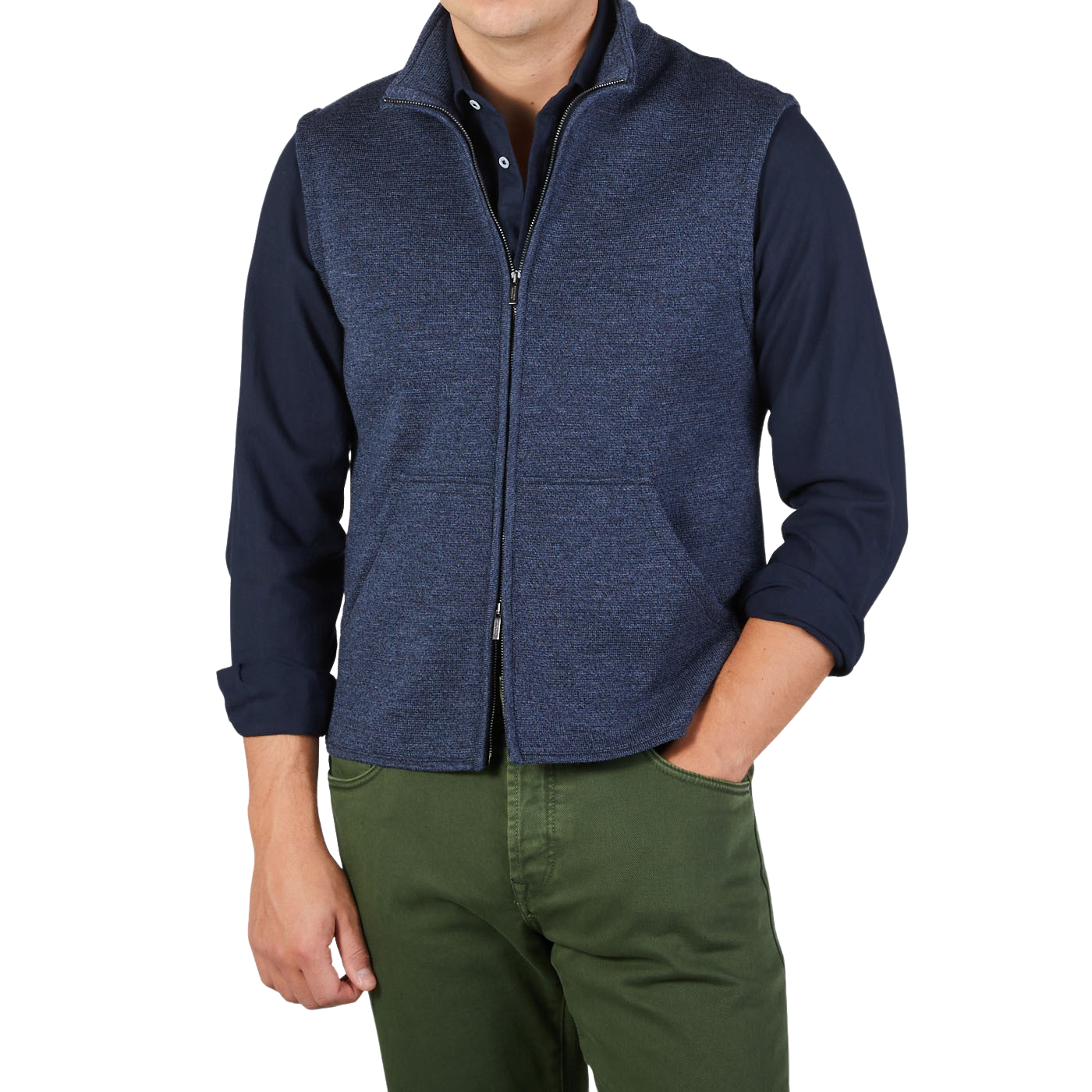 Maurizio Baldassari Blue Melange Knitted Virgin Wool Gilet Front