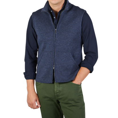 Maurizio Baldassari Blue Melange Knitted Virgin Wool Gilet Front