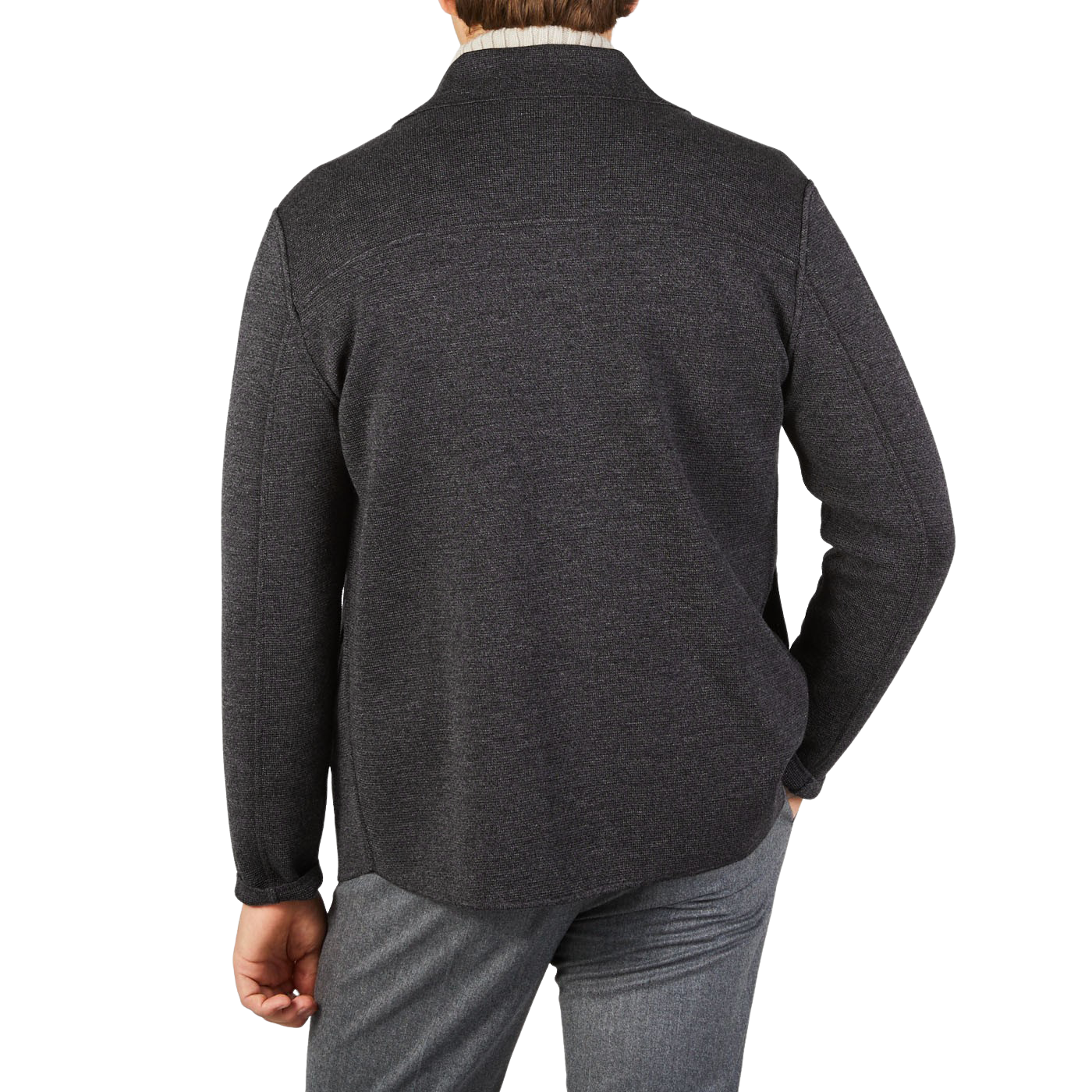 Maurizio Baldassari Charcoal Grey Milano Knitted Wool Overshirt Back