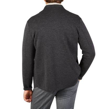 Maurizio Baldassari Charcoal Grey Milano Knitted Wool Overshirt Back