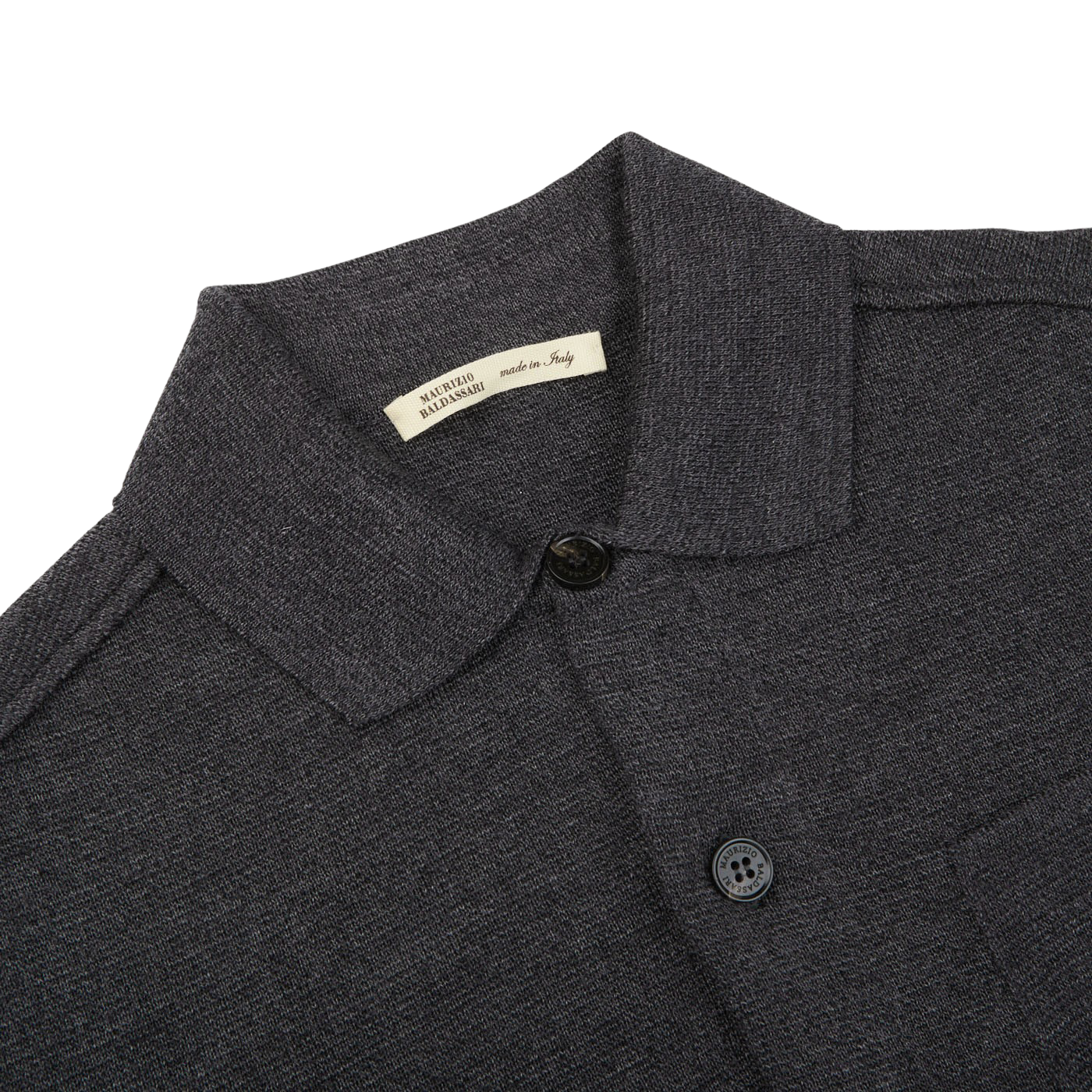 Maurizio Baldassari Charcoal Grey Milano Knitted Wool Overshirt Collar