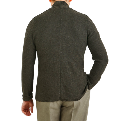 Maurizio Baldassari Green Mouline Cotton Blend Knitted Jacket Back
