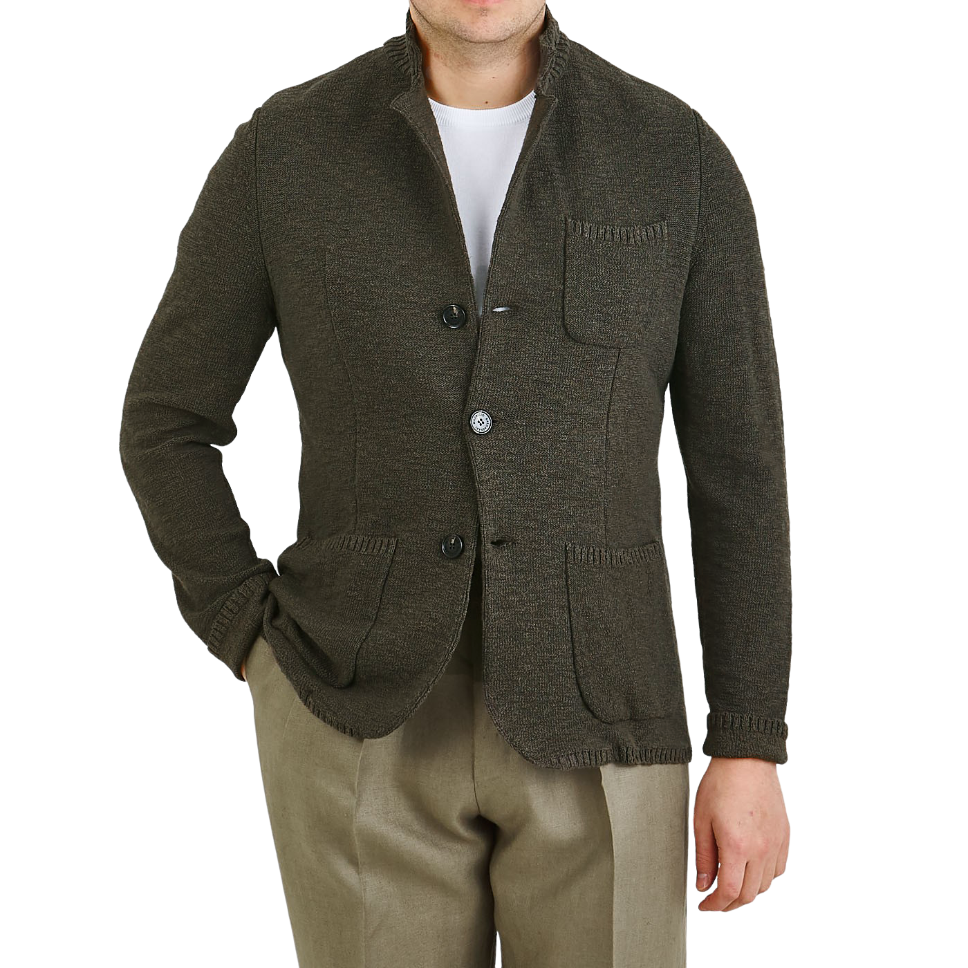 Maurizio Baldassari Green Mouline Cotton Blend Knitted Jacket Front