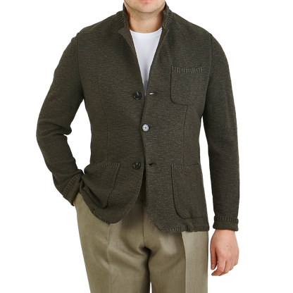 Maurizio Baldassari Green Mouline Cotton Blend Knitted Jacket Front