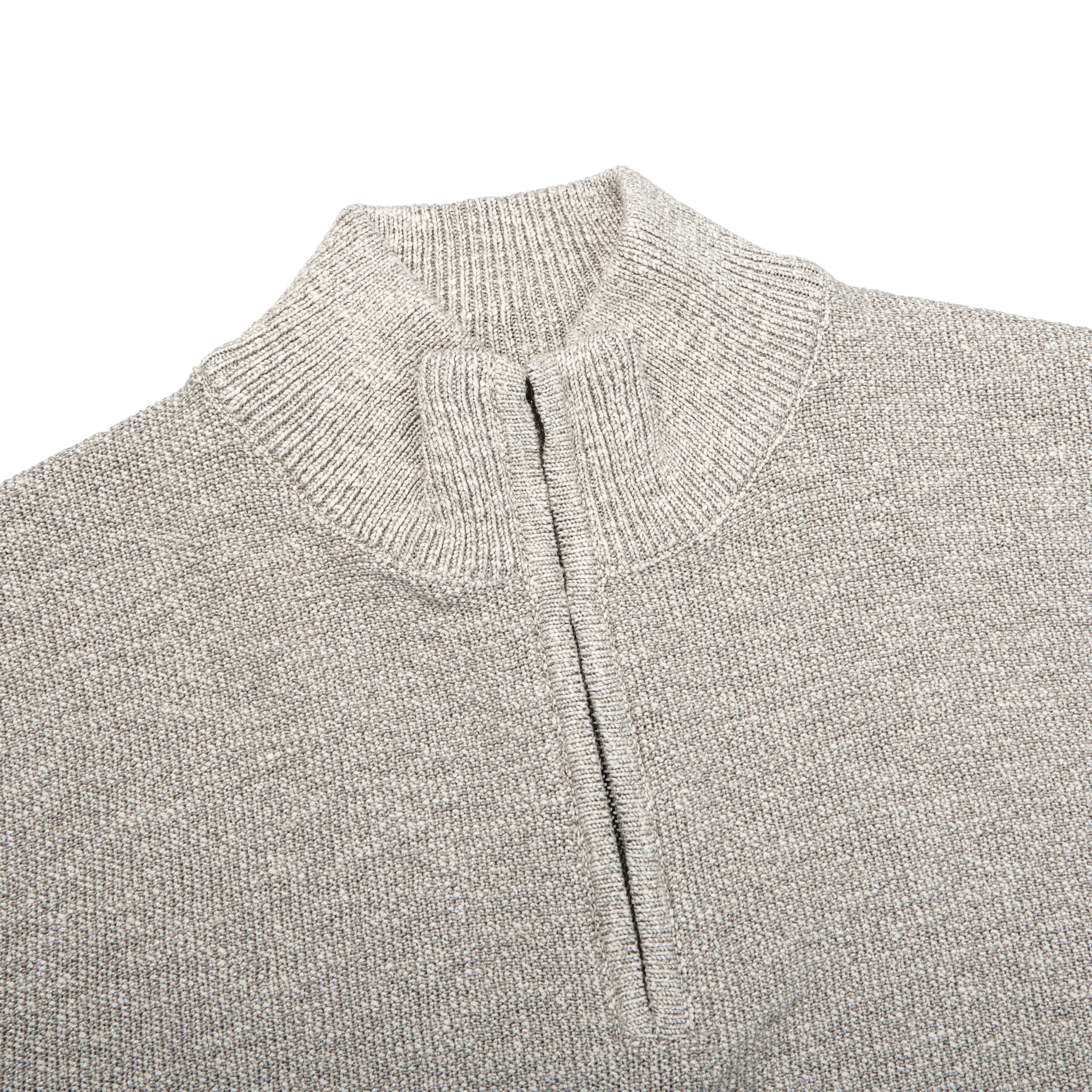 Maurizio Baldassari Light Grey Cotton Mouline 1:4 Zip Sweater Collar