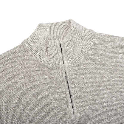 Maurizio Baldassari Light Grey Cotton Mouline 1:4 Zip Sweater Collar
