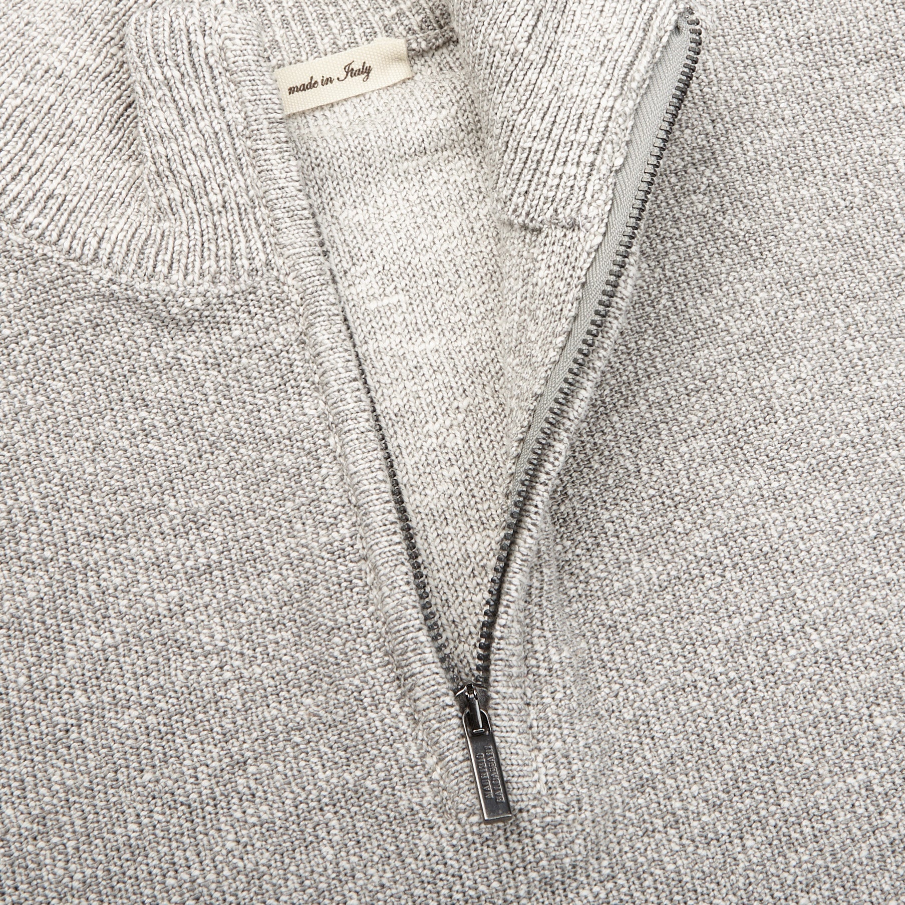Maurizio Baldassari Light Grey Cotton Mouline 1:4 Zip Sweater Open