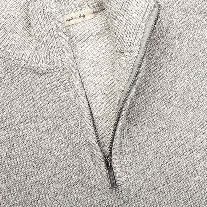 Maurizio Baldassari Light Grey Cotton Mouline 1:4 Zip Sweater Open