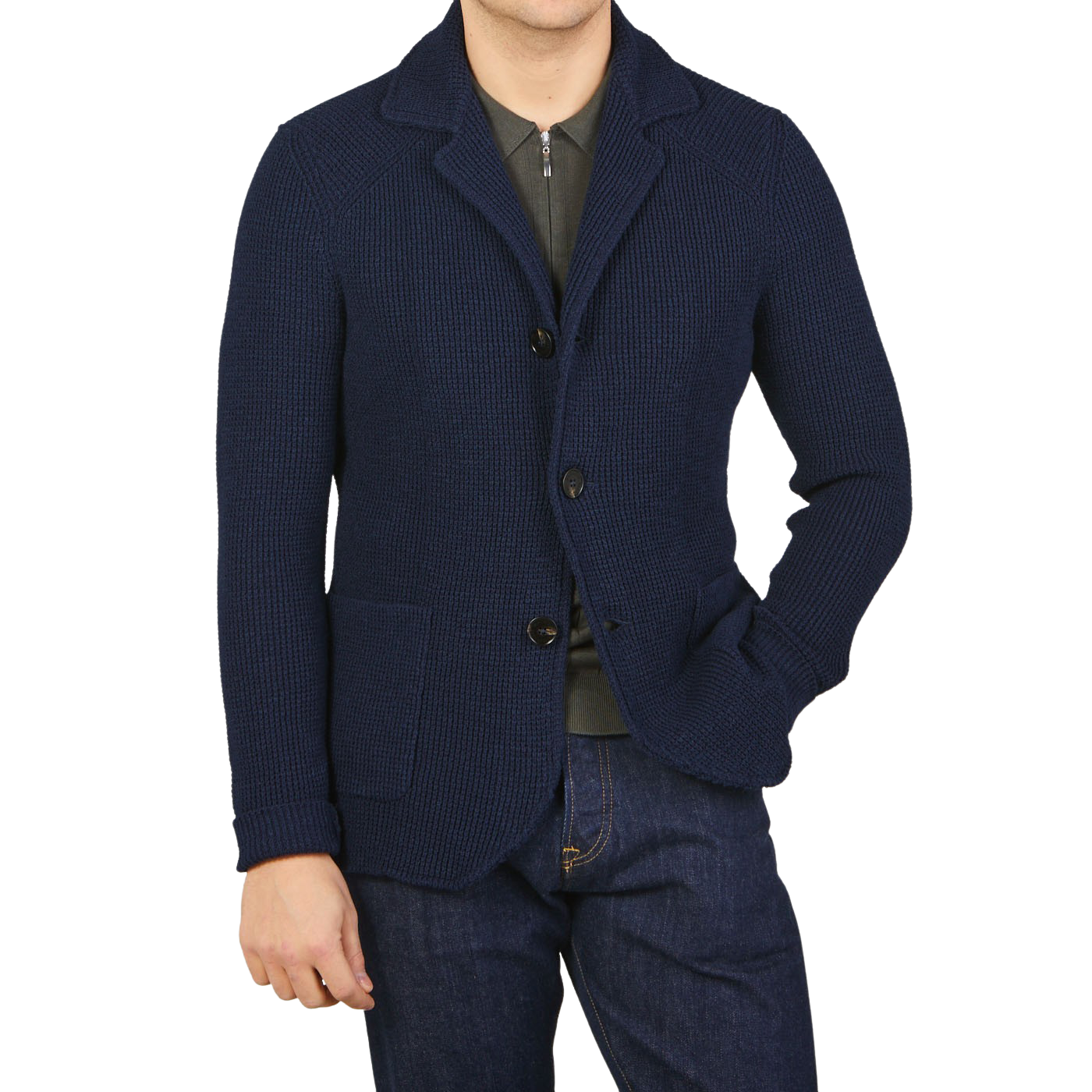 Maurizio Baldassari Navy Blue Cotton Summer Brenta Jacket Front