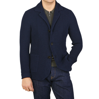 Maurizio Baldassari Navy Blue Cotton Summer Brenta Jacket Front