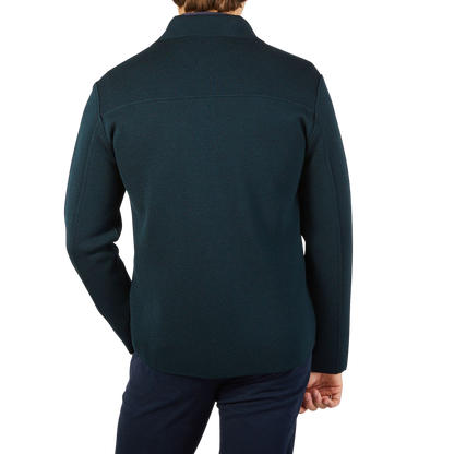 Maurizio Baldassari Petrol Green Milano Knitted Wool Overshirt Back