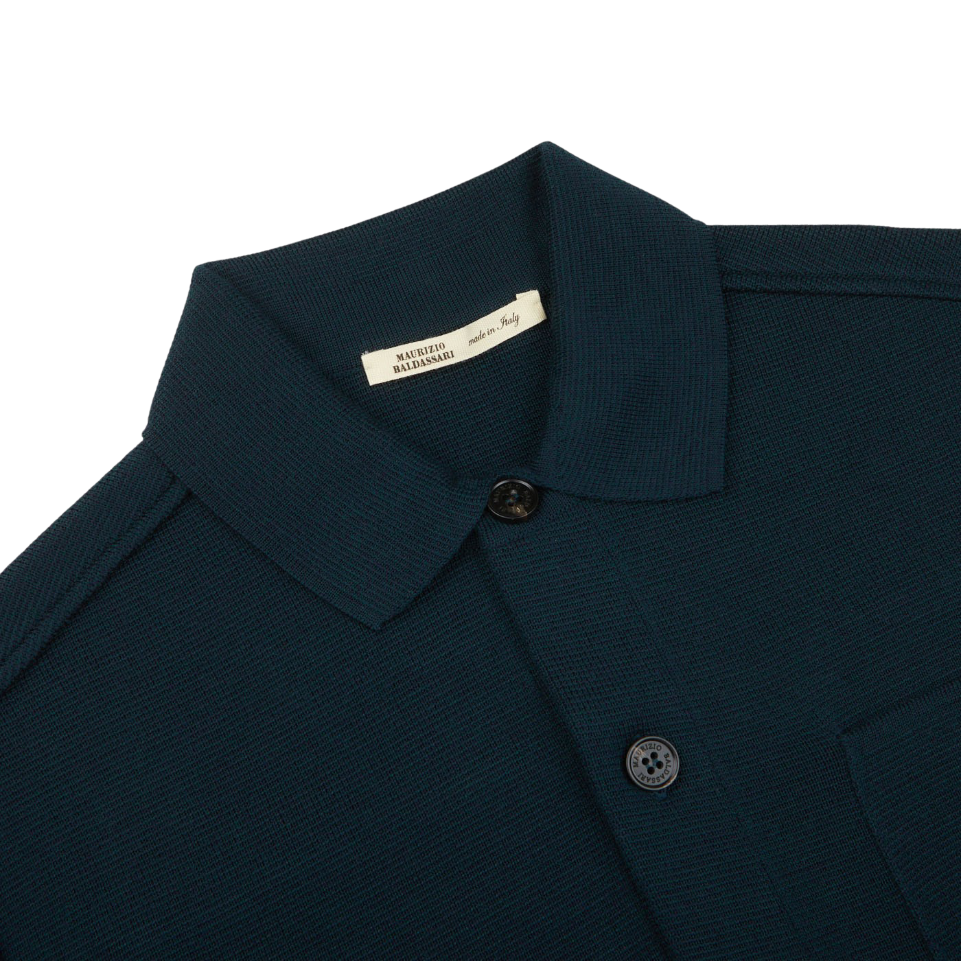 Maurizio Baldassari Petrol Green Milano Knitted Wool Overshirt Collar