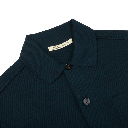 Maurizio Baldassari Petrol Green Milano Knitted Wool Overshirt Collar