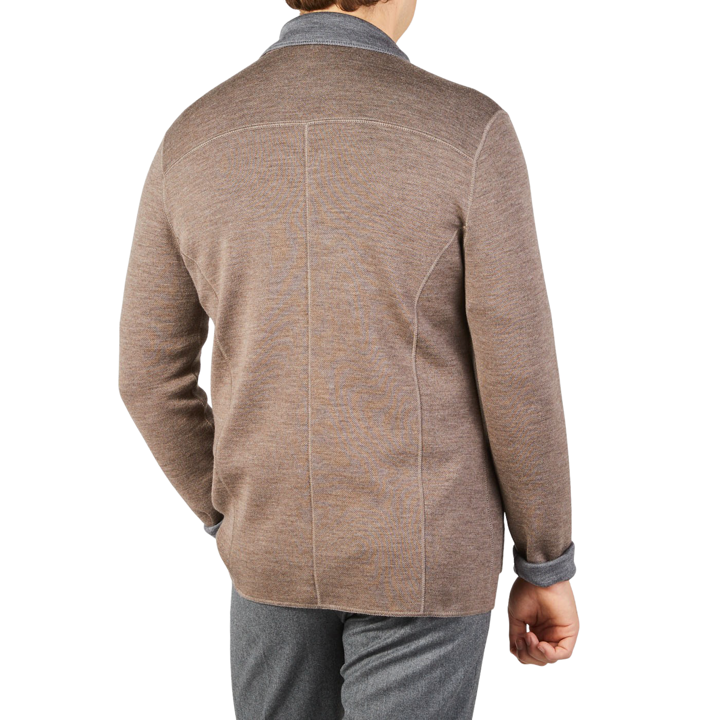 Maurizio Baldassari Taupe Grey Knitted Wool Reversible Swacket Back