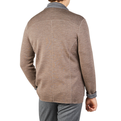 Maurizio Baldassari Taupe Grey Knitted Wool Reversible Swacket Back
