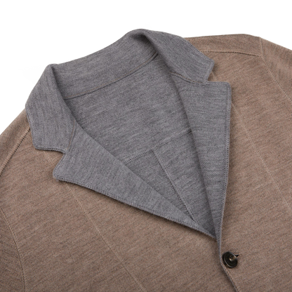 Maurizio Baldassari Taupe Grey Knitted Wool Reversible Swacket Collar