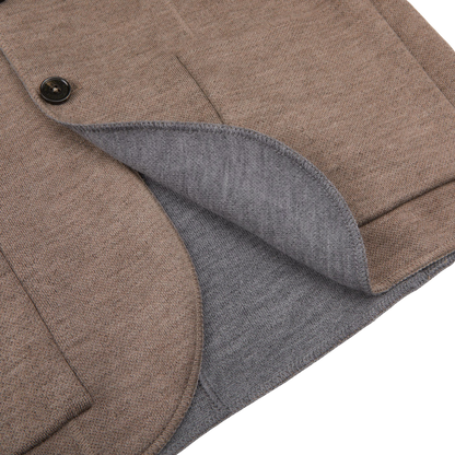 Maurizio Baldassari Taupe Grey Knitted Wool Reversible Swacket Edge