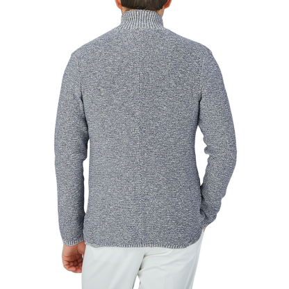 Maurizio Baldassari wearing a Maurizio Baldassari Blue Melange Cotton Mouline Knitted Jacket.
