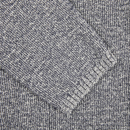 A close up image of a Maurizio Baldassari Blue Melange Cotton Mouline Knitted Jacket.