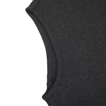 A close up of a Maurizio Baldassari Charcoal Grey Milano Stitch Wool Zip Gilet.
