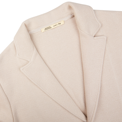 Light Beige Silk Cotton Knitted Milano Blazer with a Maurizio Baldassari label on the neckline, a casual substitute.