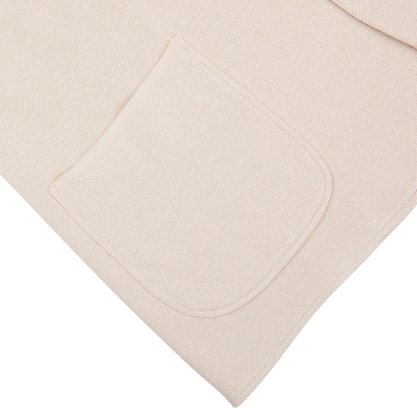 Beige silk-cotton blend fabric with a pocket detail on a white background. 
Product Name: Light Beige Silk Cotton Knitted Milano Blazer
Brand Name: Maurizio Baldassari