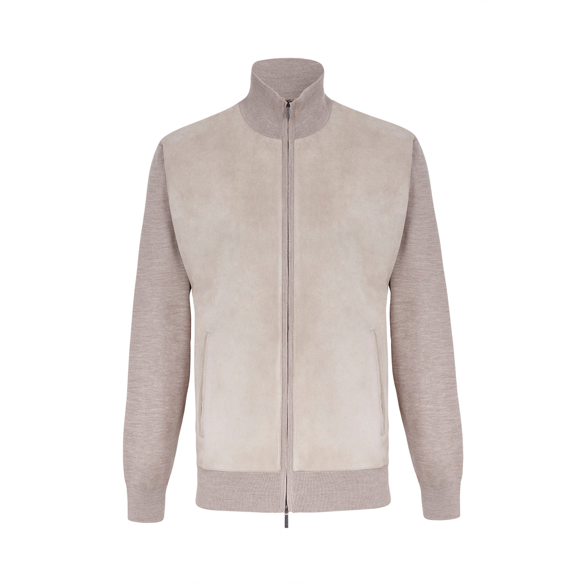 Taupe Lamb Suede and Wool Knit Blouson