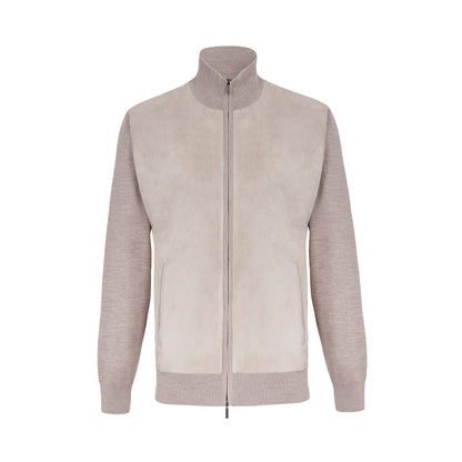 Taupe Lamb Suede and Wool Knit Blouson