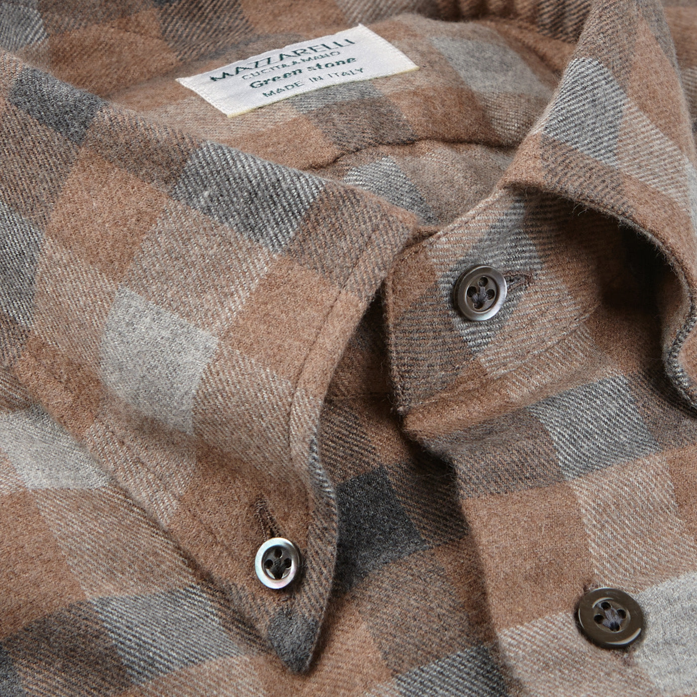 Mazzarelli Brown Checked Brushed Cotton BD Regular Shirt Collar