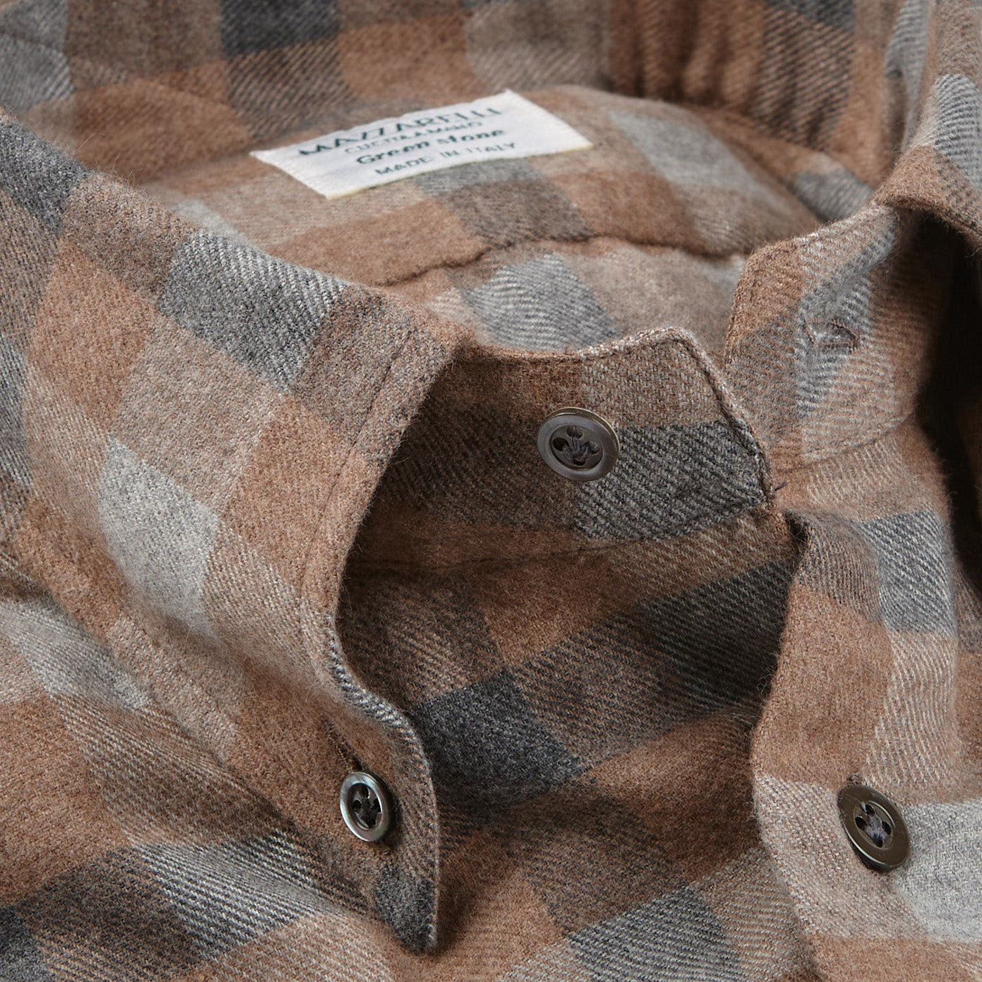 Mazzarelli Brown Checked Brushed Cotton BD Regular Shirt Open