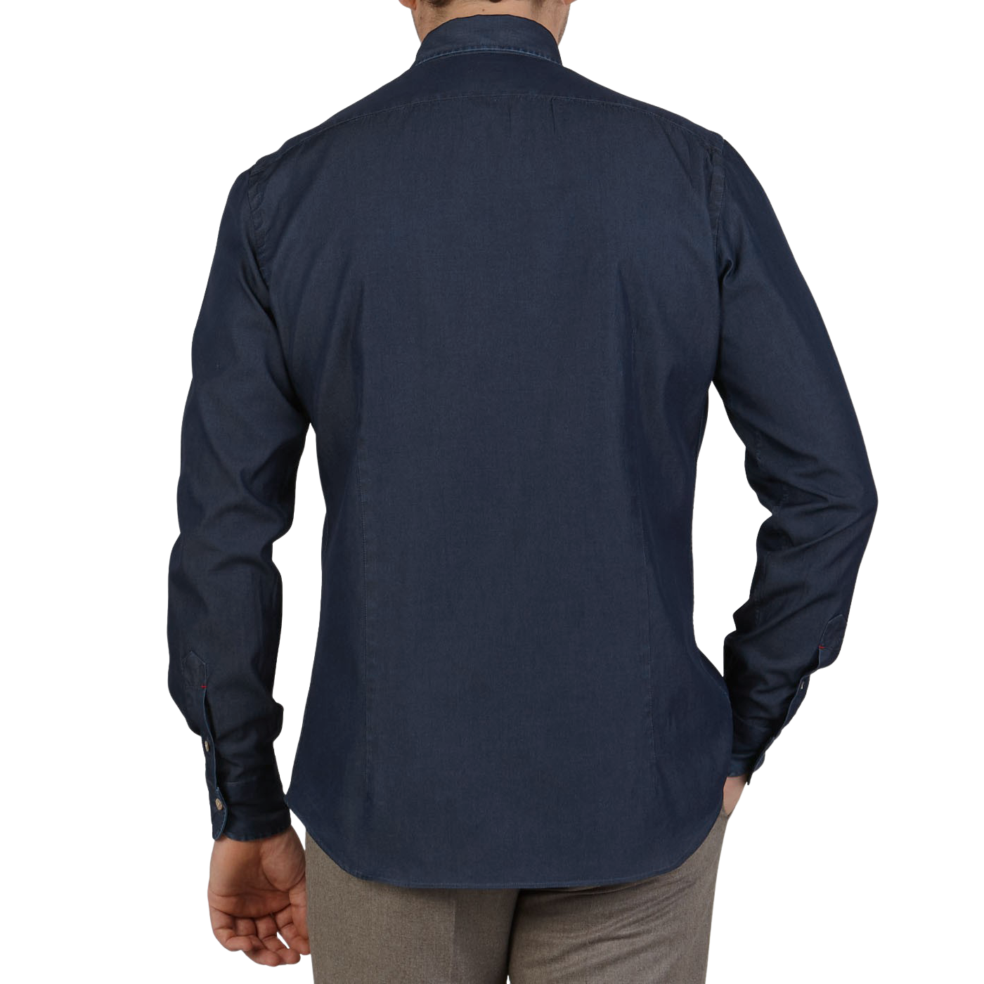 Mazzarelli Dark Blue Cotton Denim BD Regular Shirt Back