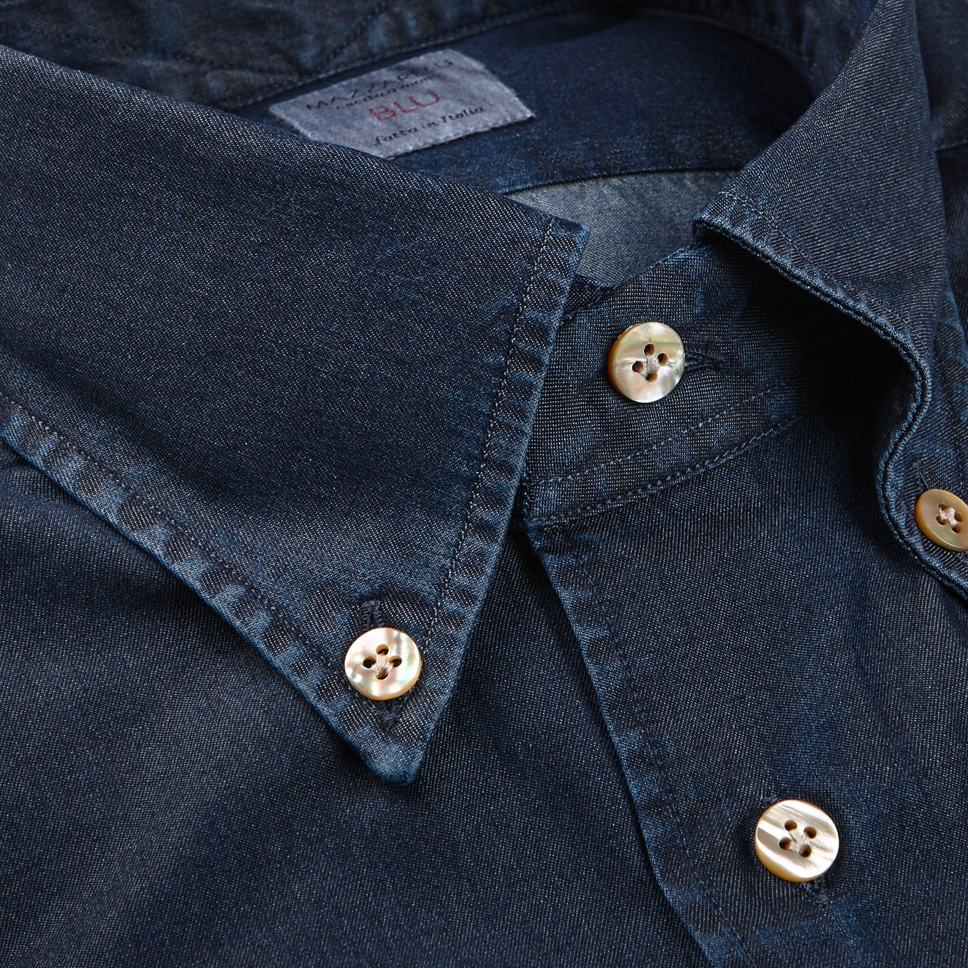 Mazzarelli Dark Blue Cotton Denim BD Regular Shirt Collar