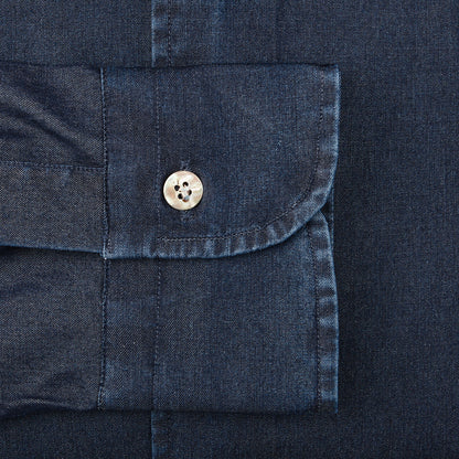 Mazzarelli Dark Blue Cotton Denim BD Regular Shirt Cuff
