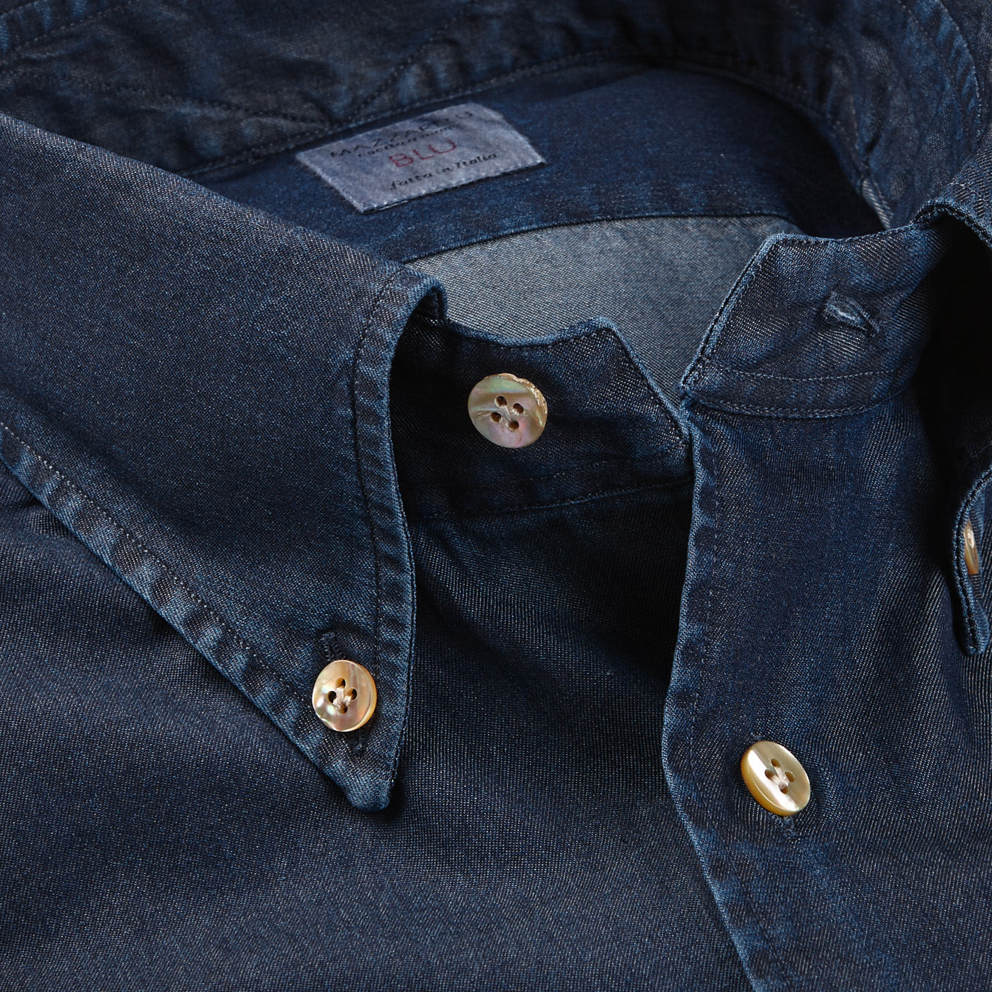Mazzarelli Dark Blue Cotton Denim BD Regular Shirt Open